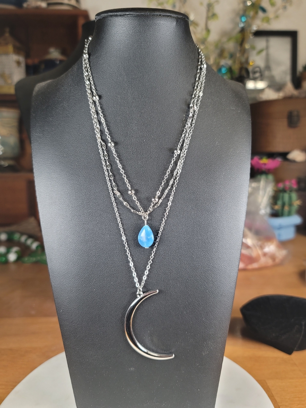 paparazzi Silver Layered Moon & Blue Teardrop Necklace